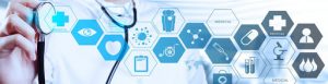 Medicine doctor hand working with modern computer interface as medical concept